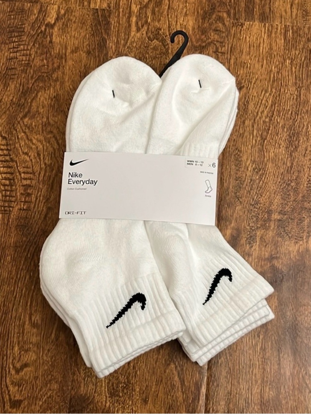 Nike White Ankle Athletic Socks with Black Swoosh - 6 Pack
